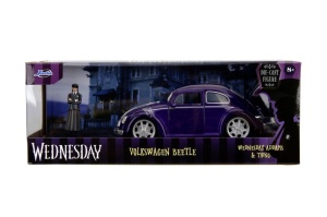 JADA WEDNESDAY SET MASINUTA METALICA VOLKSWAGEN BEETLE 1:24 SI FIGURINA METALICA WEDNESDAY 7CM