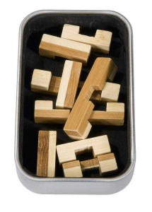 Joc logic IQ din lemn bambus in cutie metalica Block