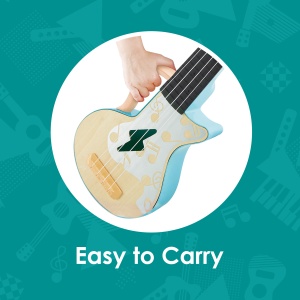 Jucarie din lemn – Instrument Ukulele (chitara) alba copii – invata sa canti cu lumini - Img 5