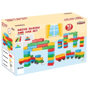 Jucarie Pilsan Cuburi de construit Brick Blocks and Car Set 43 piese - Img 3