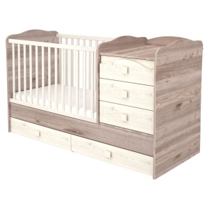 Patut copii transformabil din lemn cu 5 sertare Hubners Sofia Maxi Kombi 120x70 cm crem nisip - Img 1