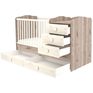 Patut copii transformabil din lemn cu 5 sertare Hubners Sofia Maxi Kombi 120x70 cm crem nisip - Img 2