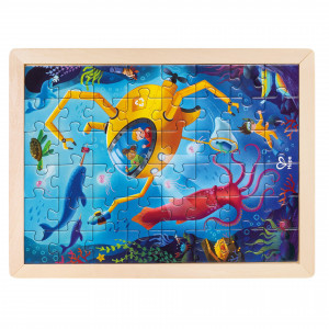 Puzzle din lemn 2 in 1 - Salvarea Oceanului (50 piese), cu fata dubla si activitate colorare - Img 1