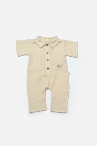 Salopeta cu maneca scurta si nasturei Sheep, 100% bumbac - Stone, BabyCosy