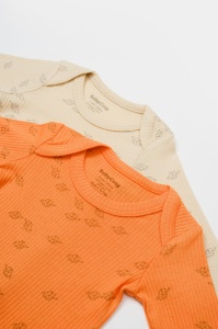 Set 2 body-uri cu maneca lunga Printed, BabyCosy, 50% modal+50% bumbac, Stone/Apricot