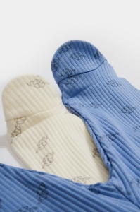 Set 2 pantalonasi cu botosei Printed, BabyCosy, 50% modal+50% bumbac, Ecru/Lavanda