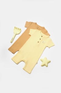 Set 2 salopete scurte Bamboo, galben, BabyCosy, 50%bumbac+50% bambus