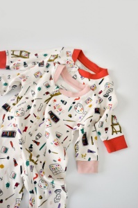 Set 2 salopetele cu maneca lunga si panataloni cu botosei si fermoar - 100%bumbac organic - Portocaliu si Pudra, Baby Cosy