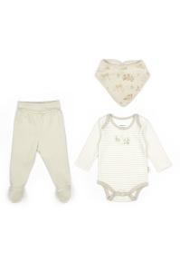 Set 3 piese:body, pantaloni si baveta Rabbit, BabyCosy, 100% bumbac