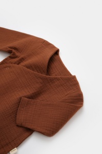 Set bluzita petrecuta si panataloni lungi din muselina, Baby Cosy, 100% bumbac organic, Caramiziu