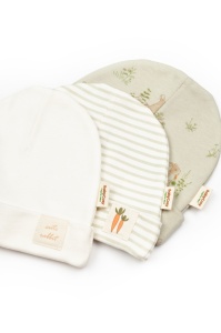 Set de 3 caciulite pentru nou nascut, 100% bumbac organic, Rabbit, BabyCosy