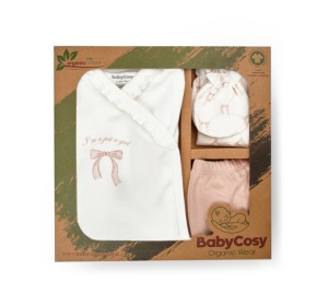 Set de 5 piese pentru nou nascut, Bow, powder, BabyCosy