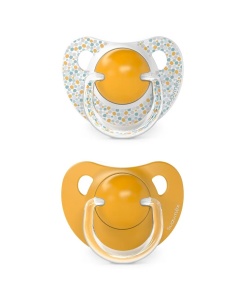 Suzetă anatomică din silicon, 2 buc 6-18 luni galben Dreams