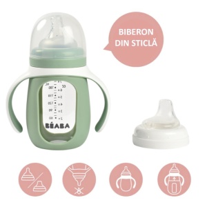 Biberon de invatare 2 in 1 din Sticla Beaba 210 ml Sage Green - Img 3