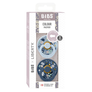 BIBS x LIBERTY - Set 2 suzete Colour Chamomile Lawn Latex, tetina rotunda, 6 luni+-Baby Blue/Steel Blue - Img 3