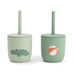 Cana cu pai Done by Deer silicon set 2 buc Playground Green