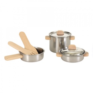 Joc de rol Set de vase de inox cu manere din lemn, Egmont Toys
