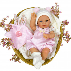Papusa Nines DOnil, Dou Dou, bebelus RN, cu hainute roz, cu jucarie, cu miros de vanilie, 37 cm - Img 1