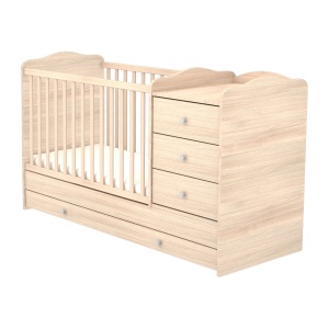 Patut copii transformabil din lemn cu 4 sertare Hubners Eva Kombi 120x60 cm natur - Img 1