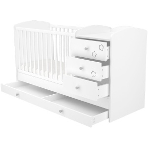 Patut copii transformabil din lemn cu 4 sertare Hubners Matei Kombi 120x60 cm alb cu stelute - Img 3