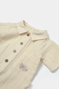 Salopeta cu maneca scurta si nasturei Sheep, 100% bumbac - Stone, BabyCosy