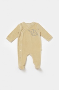Salopeta Elefant cu maneca lunga si botosei din 80%bumbac organic si 20% poliester - Stone, BabyCosy