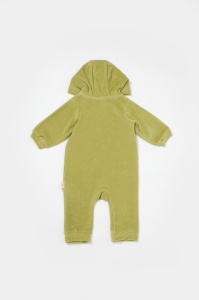 Salopeta Elefant cu maneca lunga si gluga din 80%bumbac organic si 20% poliester - Verde, BabyCosy