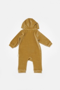 Salopeta Elefant cu maneca lunga si gluga din 80%bumbac organic si 20% poliester - Mustar, BabyCosy