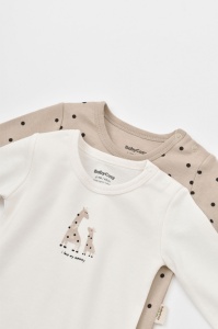 Set 2 body-uri cu maneca lunga bebe unisex  Girafa, Baby Cosy, 100% bumbac organic