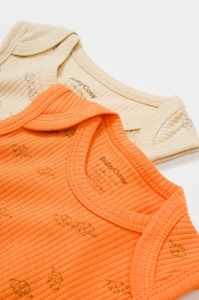 Set 2 body-uri fara maneci Printed, BabyCosy, 50% modal+50% bumbac, Stone/Apricot