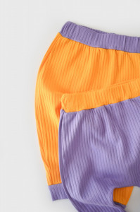 Set 2 pantaloni Ribana Bebe Unisex din bumbac organic si 5%elastan - Galben/Mov