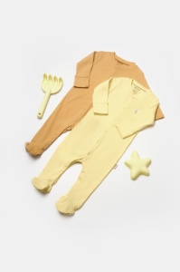 Set 2 salopete lungi Bamboo, galben, BabyCosy, 50%bumbac+50% bambus