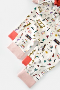 Set 2 salopetele cu maneca lunga si panataloni lungi cu fermoar - 100%bumbac organic - Portocaliu si Pudra, Baby Cosy