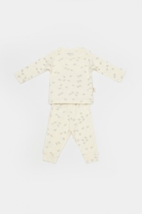 Set 3 piese:bluza, pantaloni si caciulita Printed, BabyCosy, 50% modal+50% bumbac, Ecru