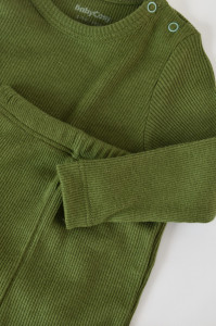 Set 3 piese: bluzita cu maneca lunga, panataloni lungi si caciulita din bumbac organic si modal - Verde, Baby Cosy
