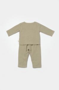 Set bluza cu nasturi si pantaloni , Winter muselin, 100% bumbac - Verde, BabyCosy