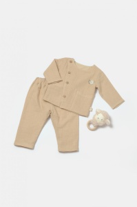 Set bluza cu nasturi si pantaloni , Winter muselin, 100% bumbac - Apricot, BabyCosy