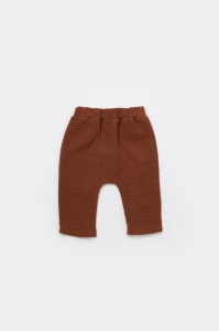 Set bluzita petrecuta si panataloni lungi din muselina, Baby Cosy, 100% bumbac organic, Caramiziu