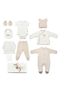 Set de 10 piese pentru nou nascut, 100% bumbac organic, TeddyBear, BabyCosy