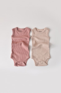 Set de 2 body-uri fara maneci din bumbac organic si modal - Roz/Blush