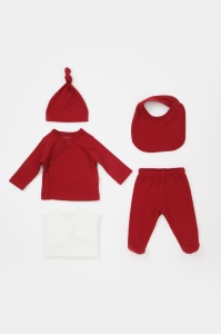 Set de 5 piese pentru nou nascut - 100% bumbac organic - Rosu, BabyCosy