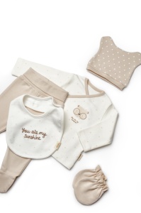 Set de 5 piese pentru nou nascut, 100% bumbac organic, TeddyBear, BabyCosy