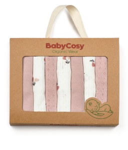 Set de 7 batistute din bumbac pentru bebelusi, BabyCosy, 25cmX25cm, roz