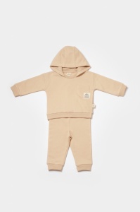 Set hanorac cu gluga si pantaloni, Two thread, 100%bumbac organic - Stone, BabyCosy