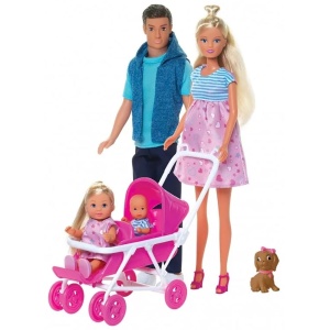 Set Simba Steffi Love Welcom Surprise Family papusa Steffy 29 cm, papusa Kevin 29 cm, papusa Evi 12 cm si accesorii - Img 1