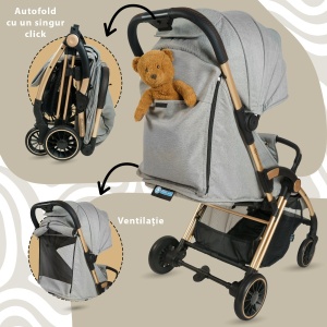 Carucior Sport AppeKids – Upp – Ultracompact, Pliere automata, De la nastere la 22kg - Powder Grey - Img 4