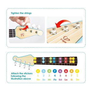 Jucarie din lemn – Instrument Ukulele (chitara) alba copii – invata sa canti cu lumini - Img 2