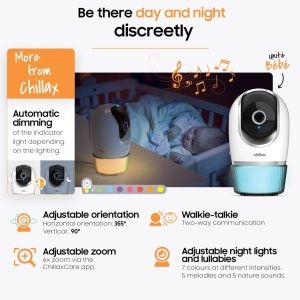 Monitor Video Bebelusi Chillax DM560 Candle, Camera 2K QHD, Wi-Fi , Night Vision, Senzor Temperatura, Lampa Veghe Multicolor, Alb - Img 3