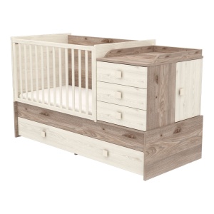 Patut copii transformabil din lemn cu 5 sertare Hubners Sofia Multi Kombi 120x70 cm crem nisip - Img 1
