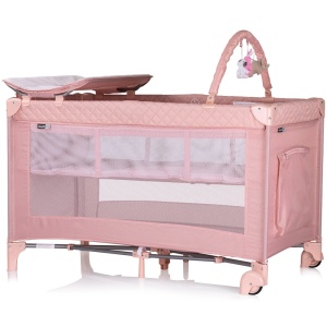 Patut pliabil cu saltea de infasat Chipolino Luna pink marshmallow - Img 2